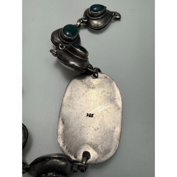 Vintage Sterling Silver Green Chalcedony Bracelet 7.5” Mexican Art Deco Style - Picture 8 of 14
